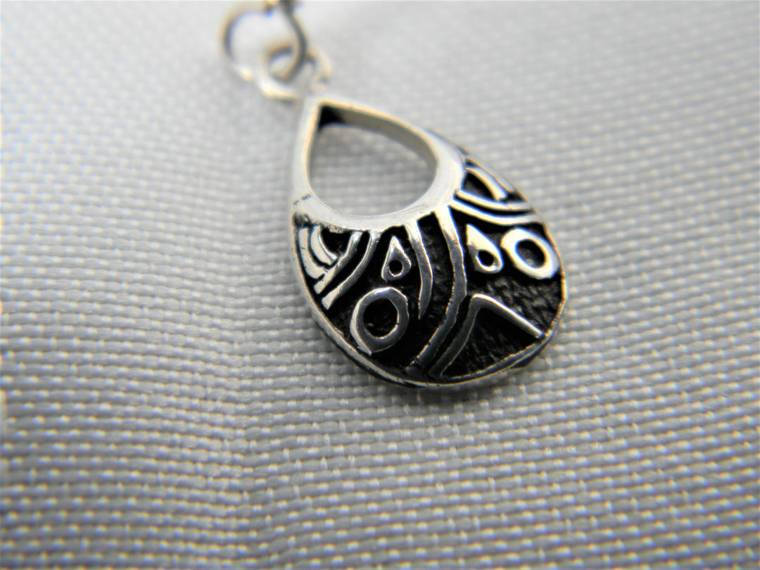 j416 Pretty Sterling Silver Dangle Earrings with Black Enamel Design