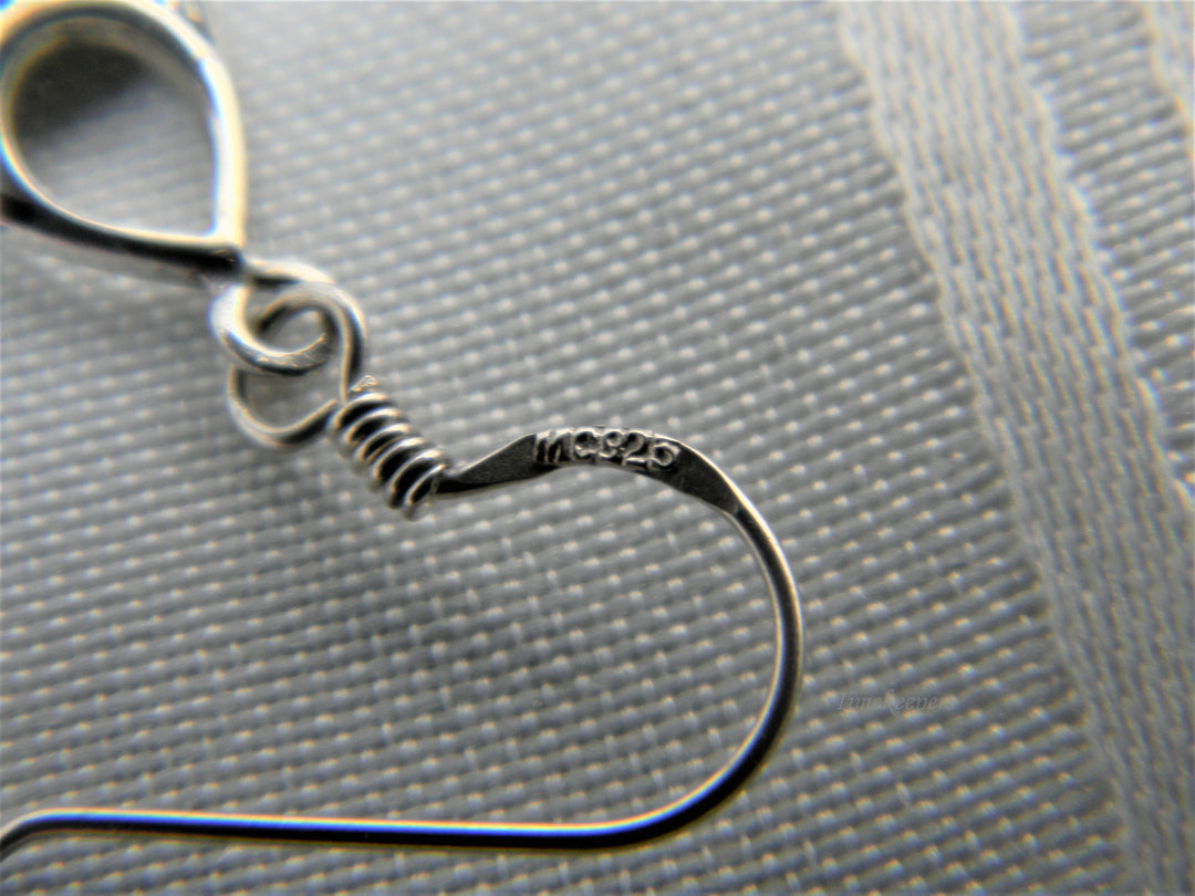 j416 Pretty Sterling Silver Dangle Earrings with Black Enamel Design