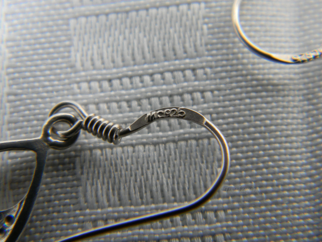 j416 Pretty Sterling Silver Dangle Earrings with Black Enamel Design