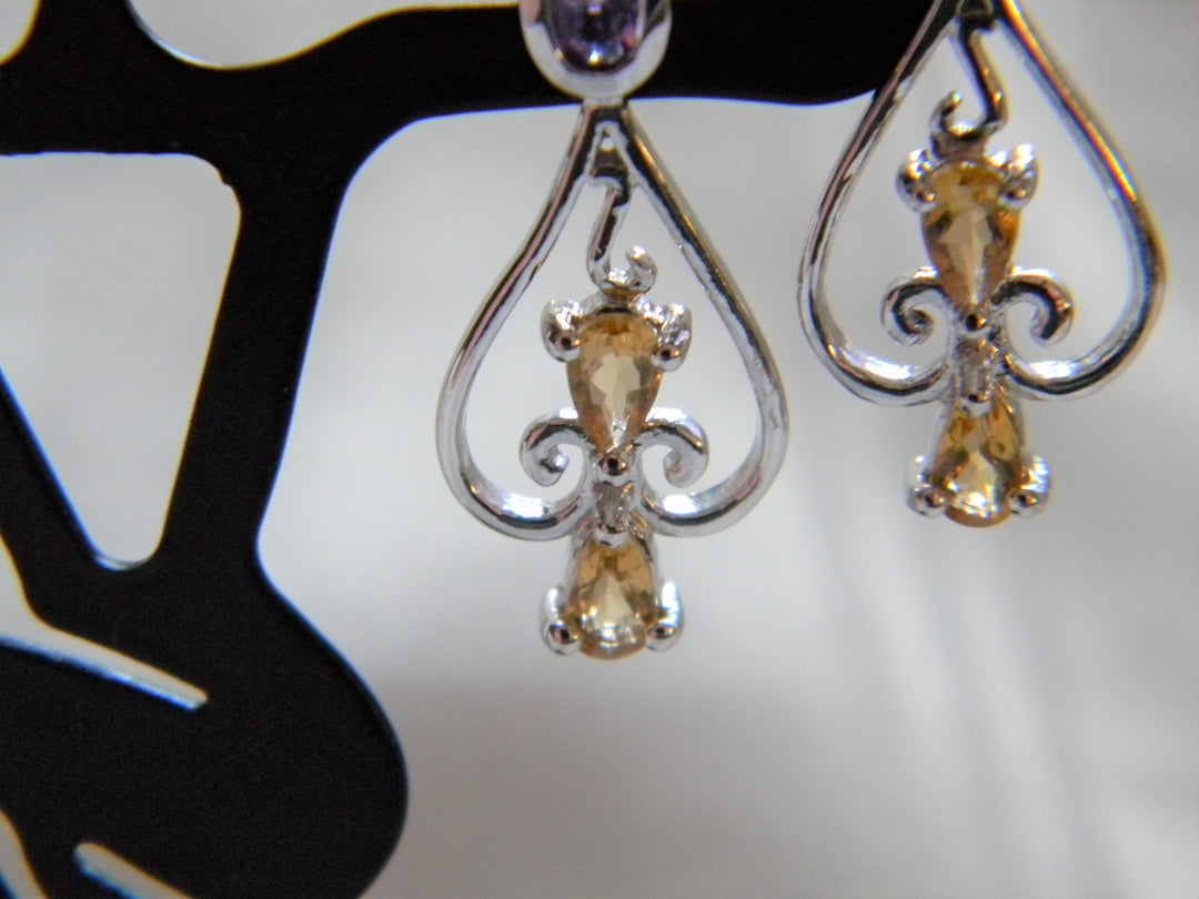 h478 Stunning Sterling Silver Post Drop Earrings with Purple and Gold Stones