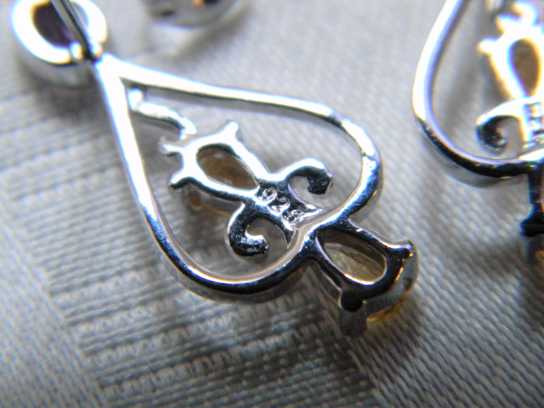 h478 Stunning Sterling Silver Post Drop Earrings with Purple and Gold Stones