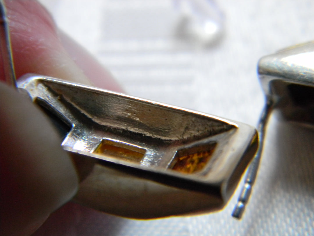 h485 Unique Sterling Silver Stud Pierced Earrings with Gold Glitter Resin Stones