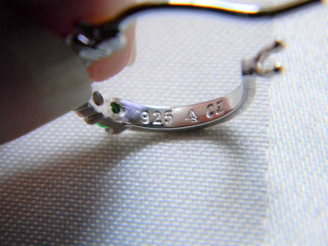 h486 Beautiful CZ Sterling Silver Hoop Pierced Earrings with Lever Closures