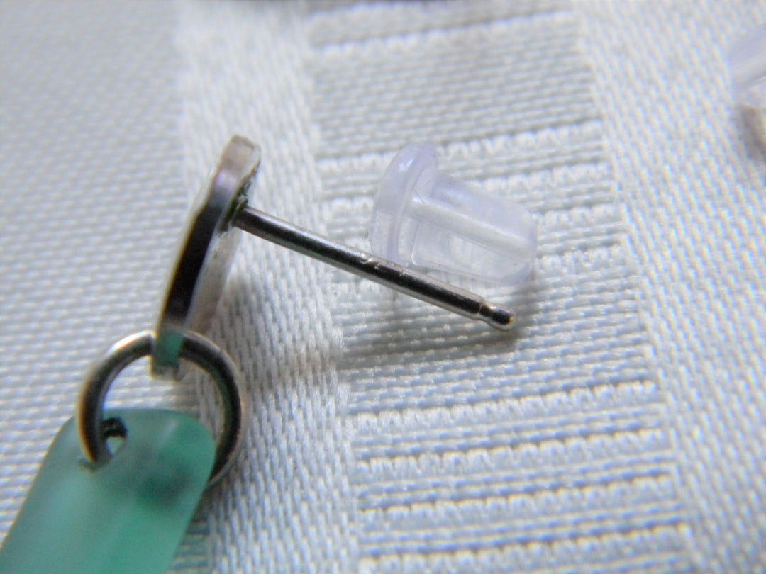 h487 Unique Sterling Silver Stud Pierced Earrings with Hanging Blue Resin Square