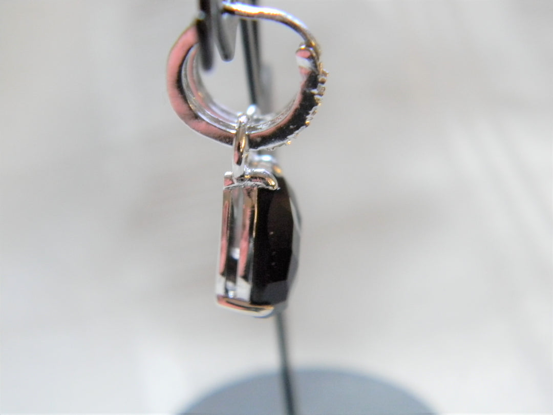 h488 Beautiful CZ Sterling Silver Hoop Pierced Earrings with Dangles