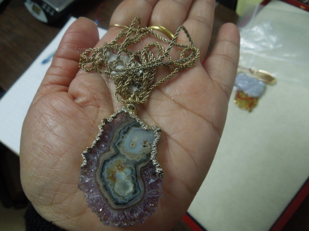 q057 Gorgeous Gold Plated Amethyst Pendant with 30" Rope Chain