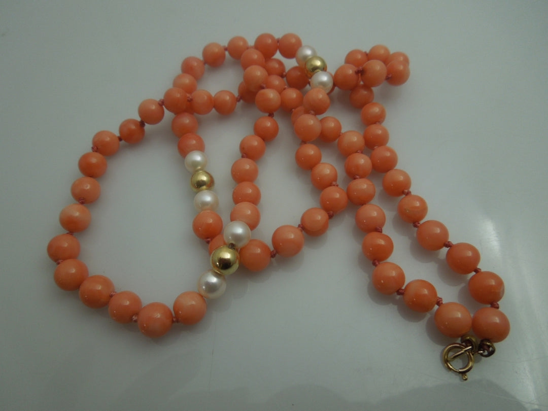 q093 Vintage Original Round Pink Pearl Beads 24" Necklace For Women