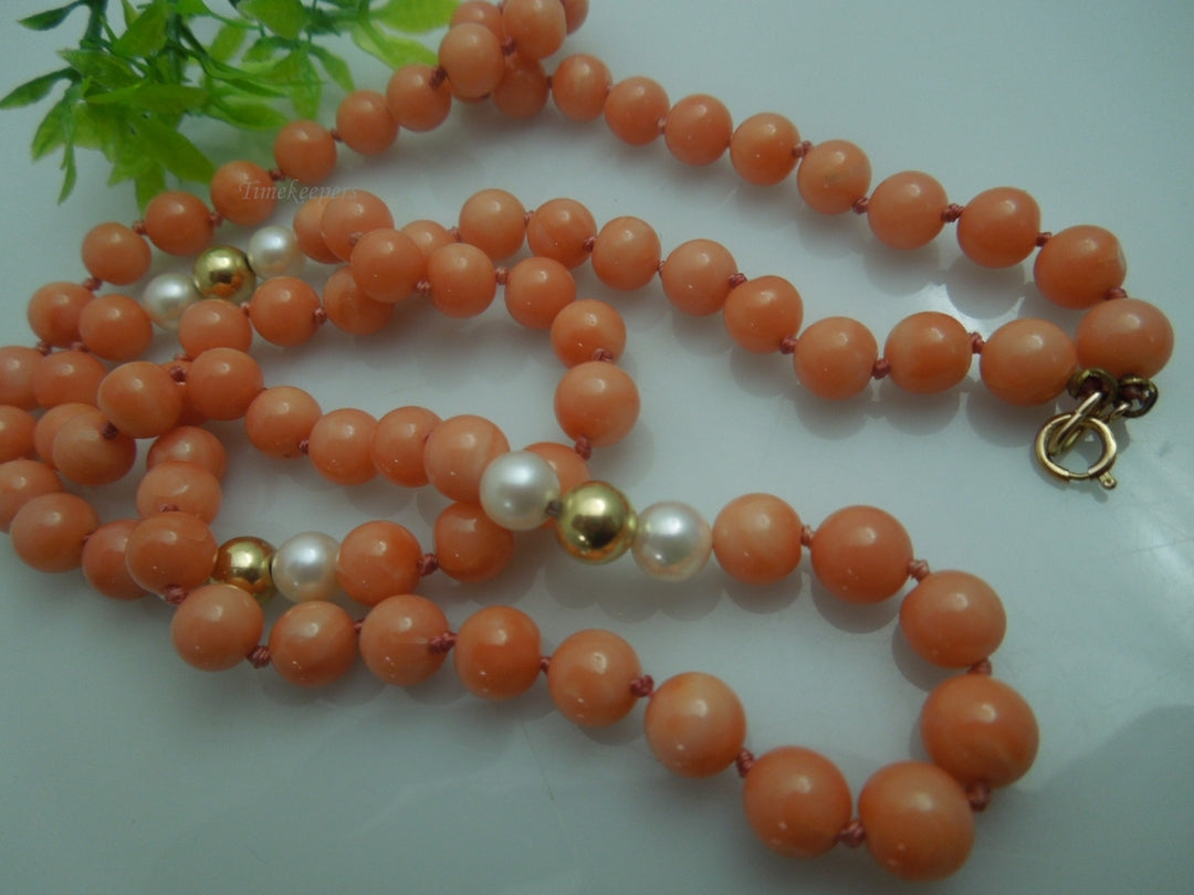 q093 Vintage Original Round Pink Pearl Beads 24" Necklace For Women