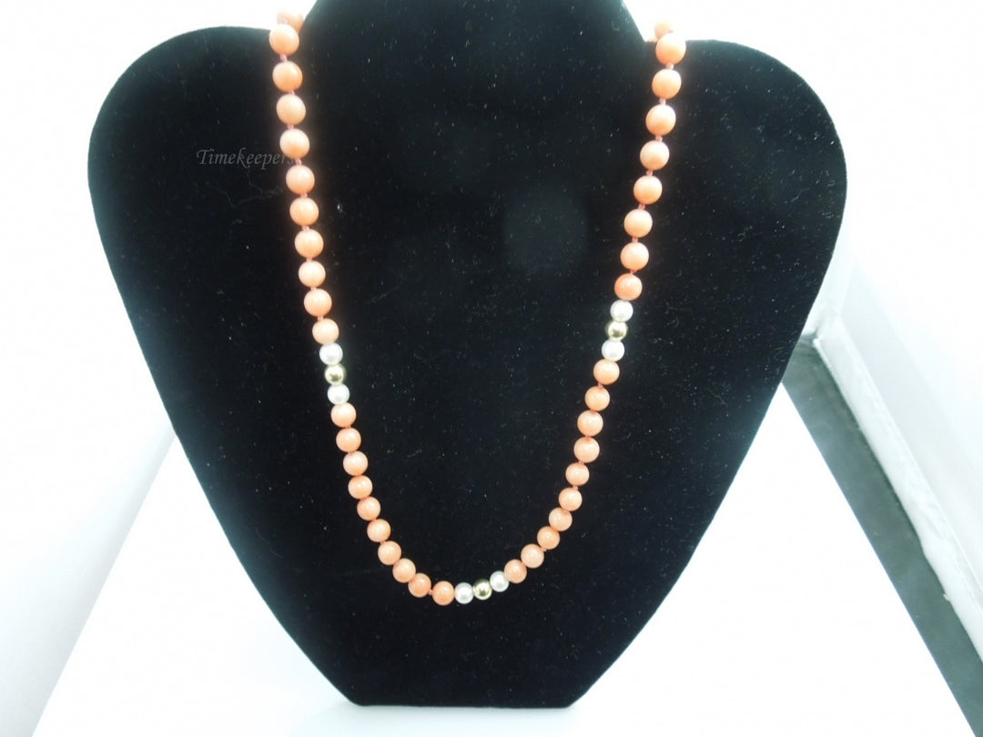 q093 Vintage Original Round Pink Pearl Beads 24" Necklace For Women