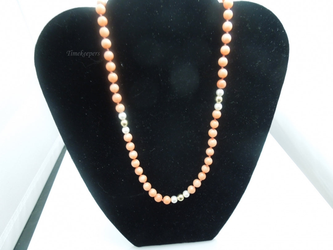 q093 Vintage Original Round Pink Pearl Beads 24" Necklace For Women