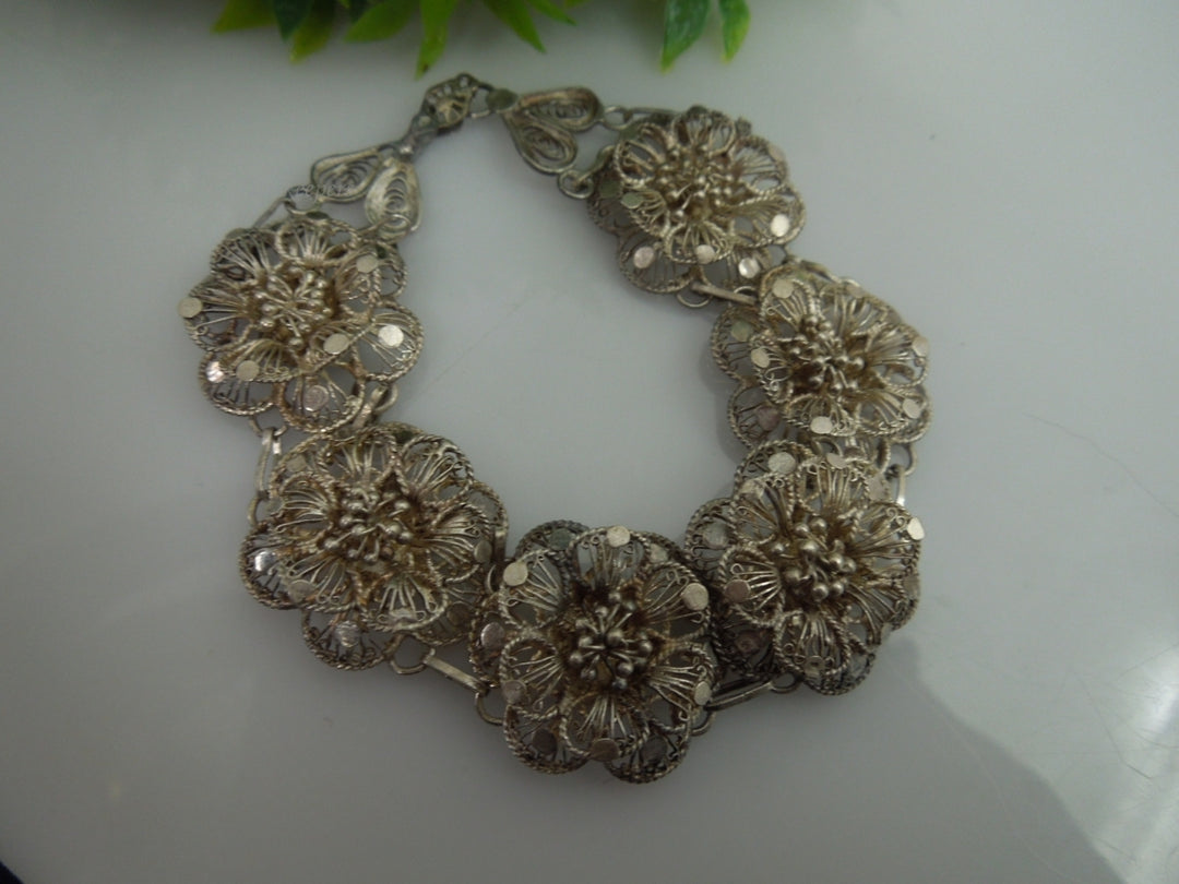 q103 Vintage Sterling Silver Flower Bracelet For Women/Girl