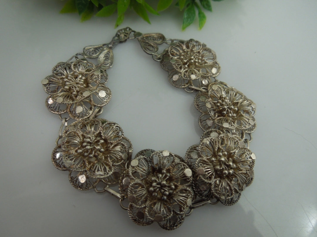 q103 Vintage Sterling Silver Flower Bracelet For Women/Girl