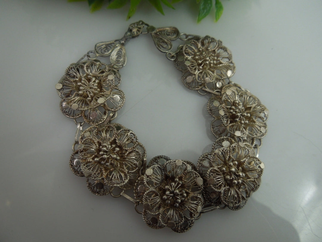 q103 Vintage Sterling Silver Flower Bracelet For Women/Girl