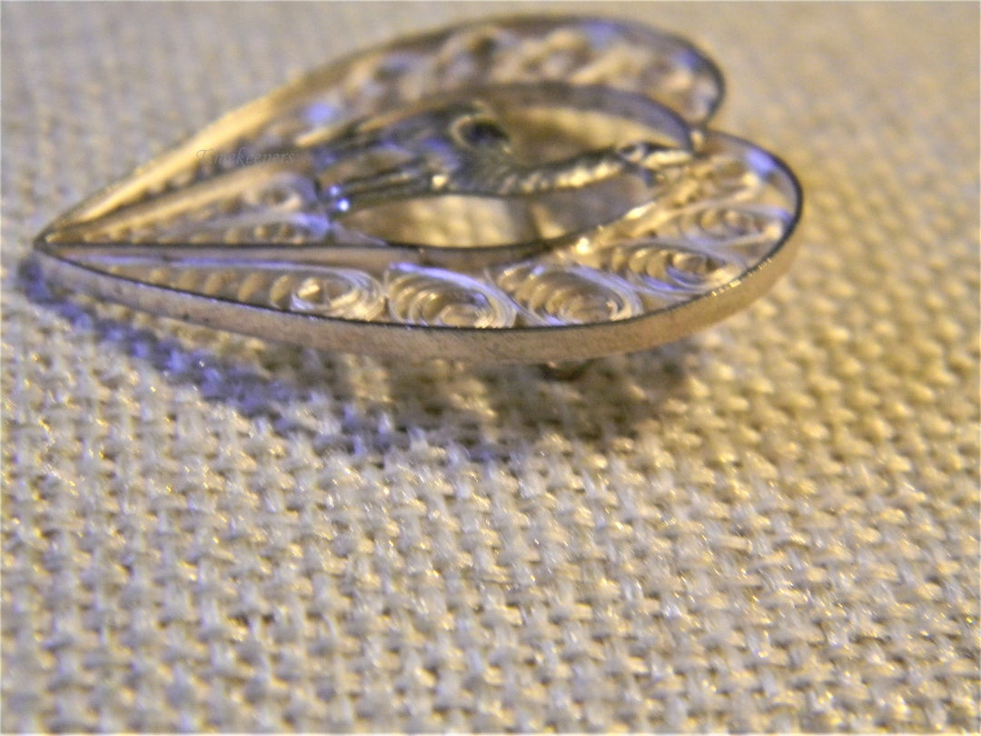 j484 Beautiful Unique Vintage 925 Silver Filigree Heart Brooch With Llama