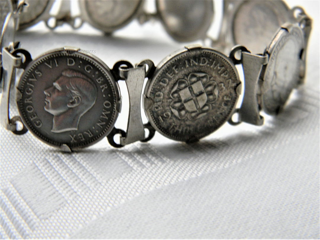 j496 Vintage WWII British Silver Coin Sweetheart Bracelet