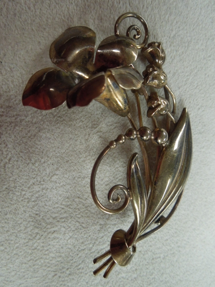 q130 Vintage 12k Gold Filled on Sterling Silver Beautiful Tulip Flower Pin/Brooch