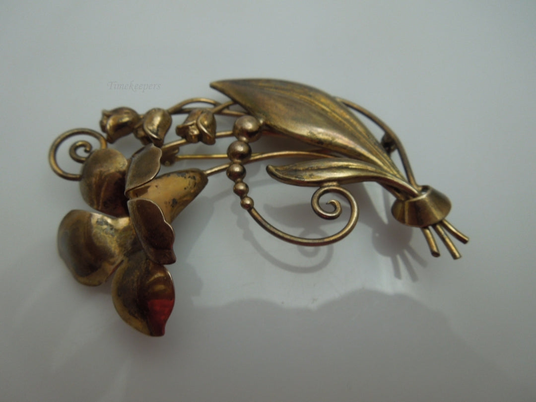 q130 Vintage 12k Gold Filled on Sterling Silver Beautiful Tulip Flower Pin/Brooch