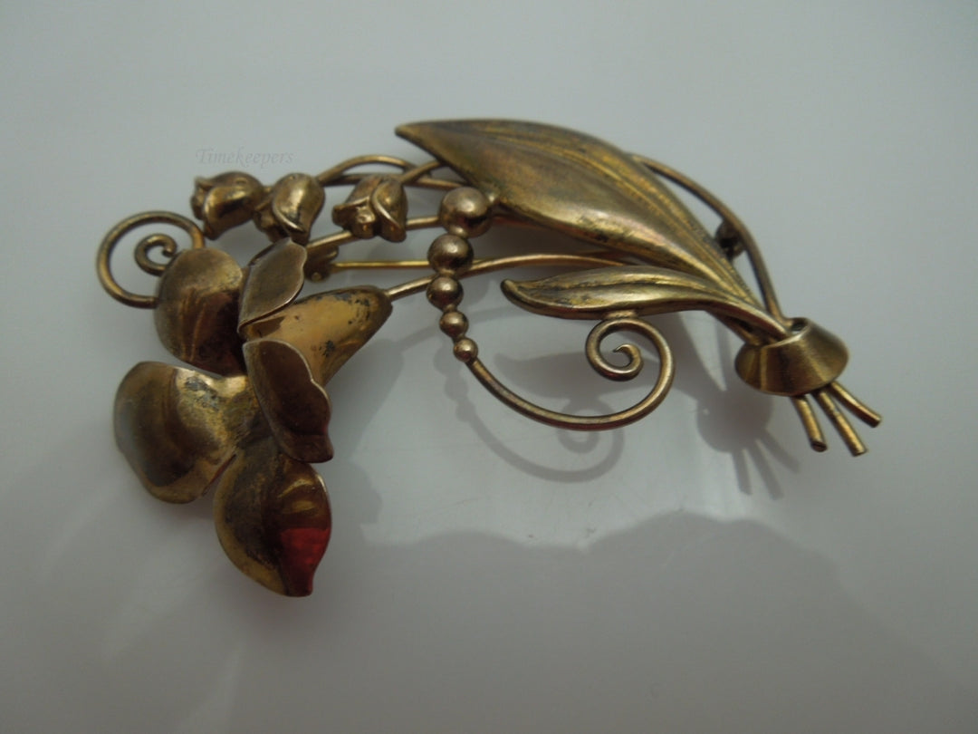 q130 Vintage 12k Gold Filled on Sterling Silver Beautiful Tulip Flower Pin/Brooch