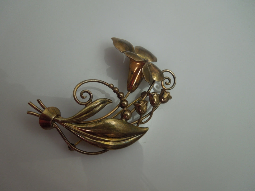 q130 Vintage 12k Gold Filled on Sterling Silver Beautiful Tulip Flower Pin/Brooch