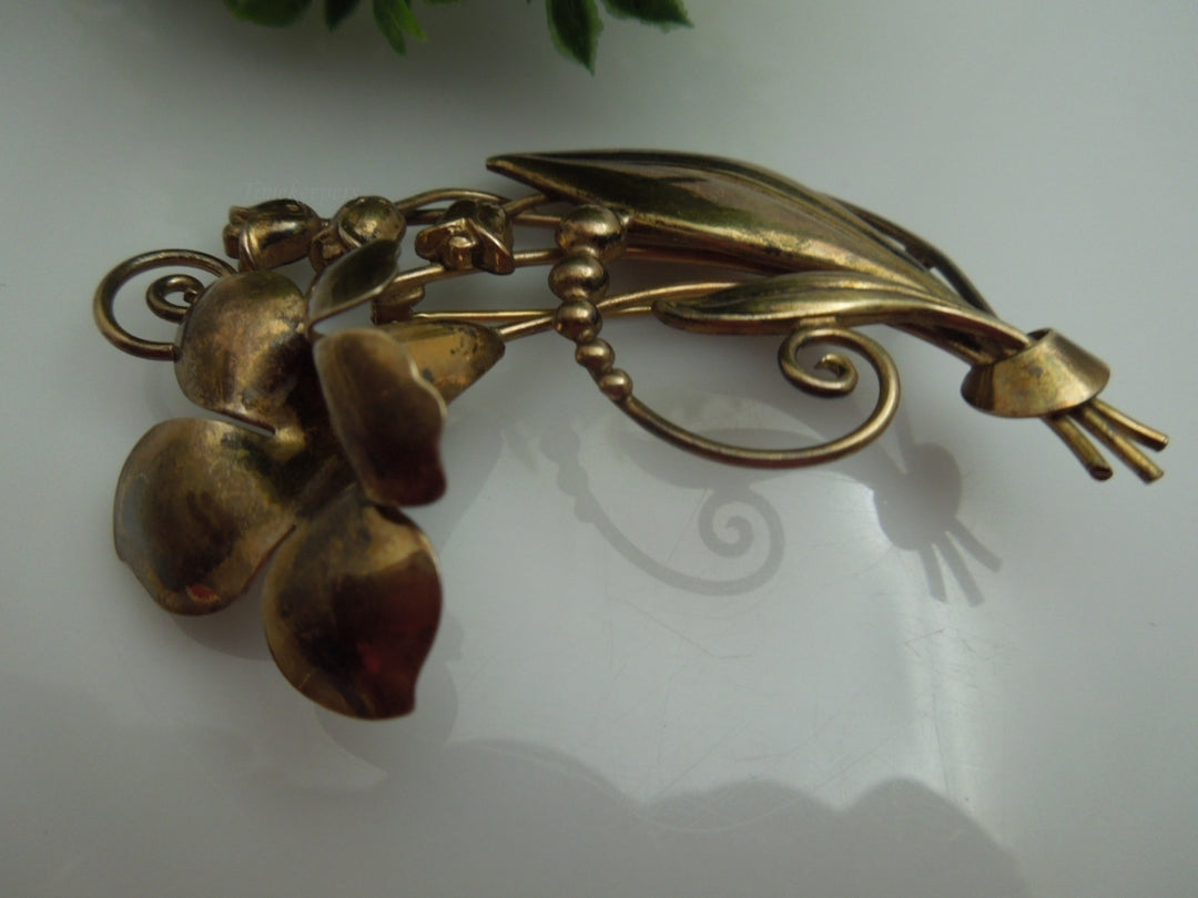 q130 Vintage 12k Gold Filled on Sterling Silver Beautiful Tulip Flower Pin/Brooch