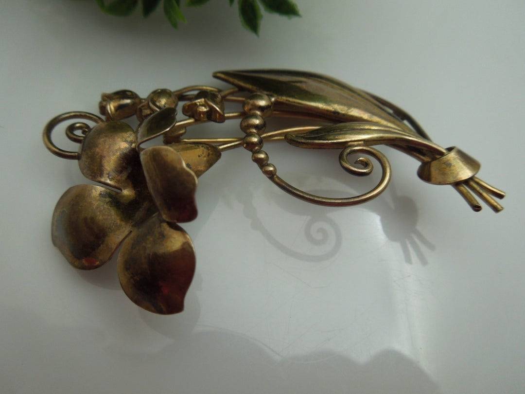 q130 Vintage 12k Gold Filled on Sterling Silver Beautiful Tulip Flower Pin/Brooch