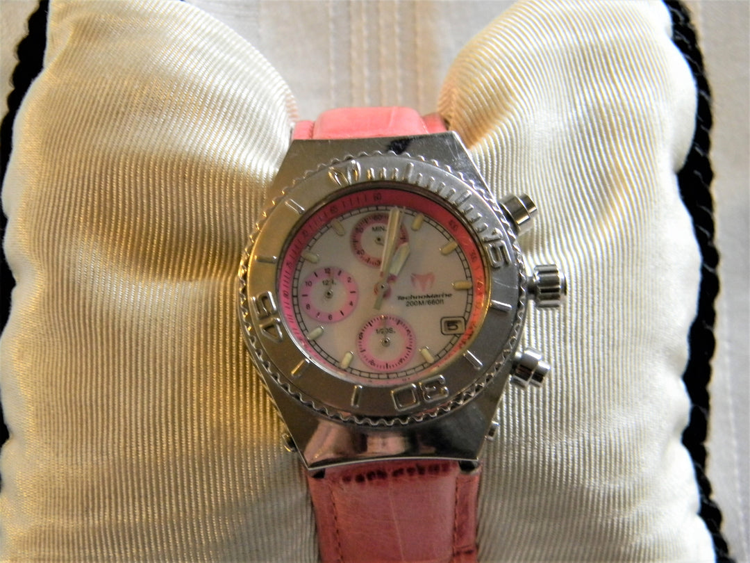 h557 Elegant Techno Marine Swiss Stainless Steel Watch MOP Dial Date