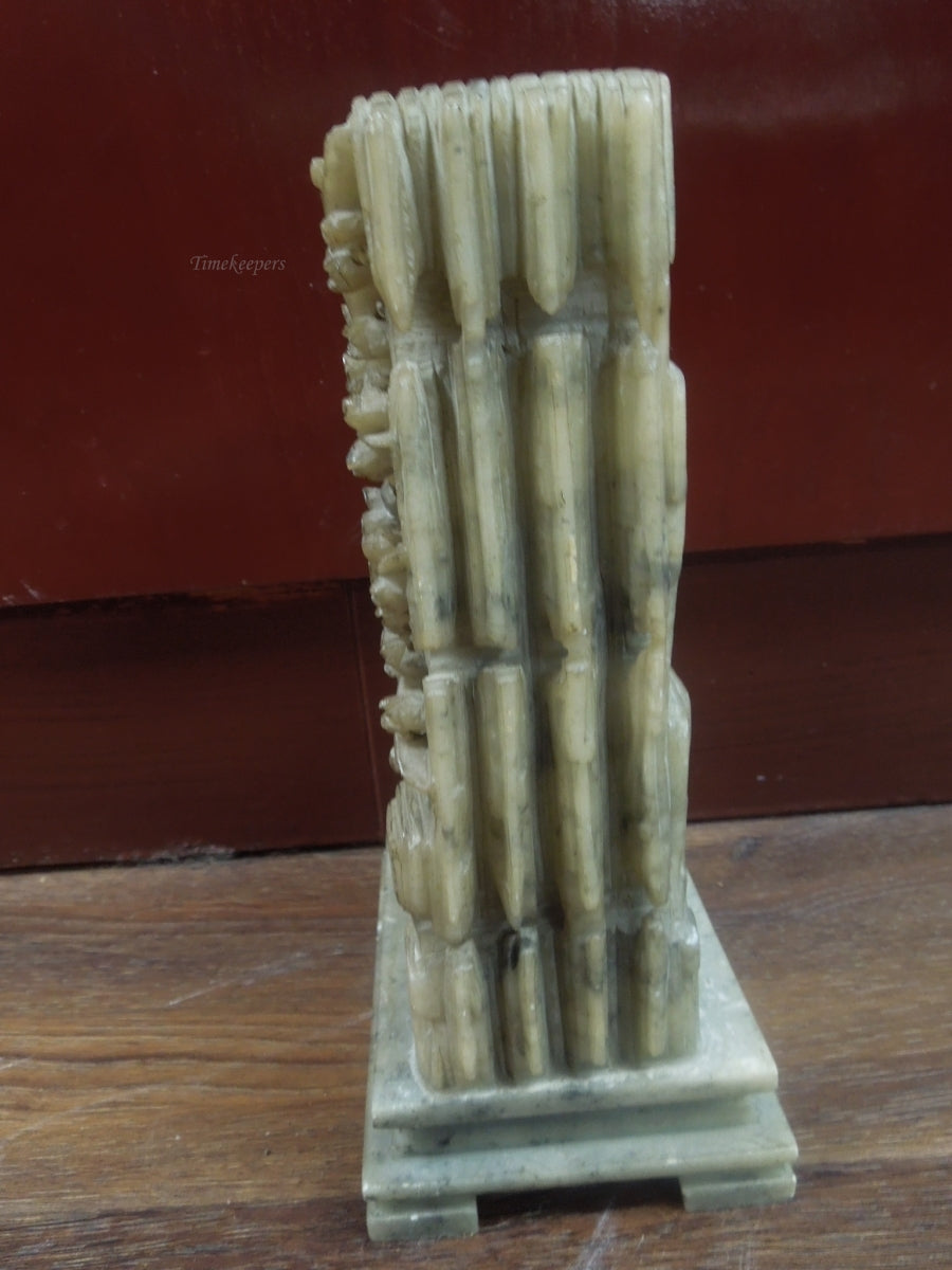 r343 Vintage Large Chinese Soapstone Carving With Stand Depicting Flowers