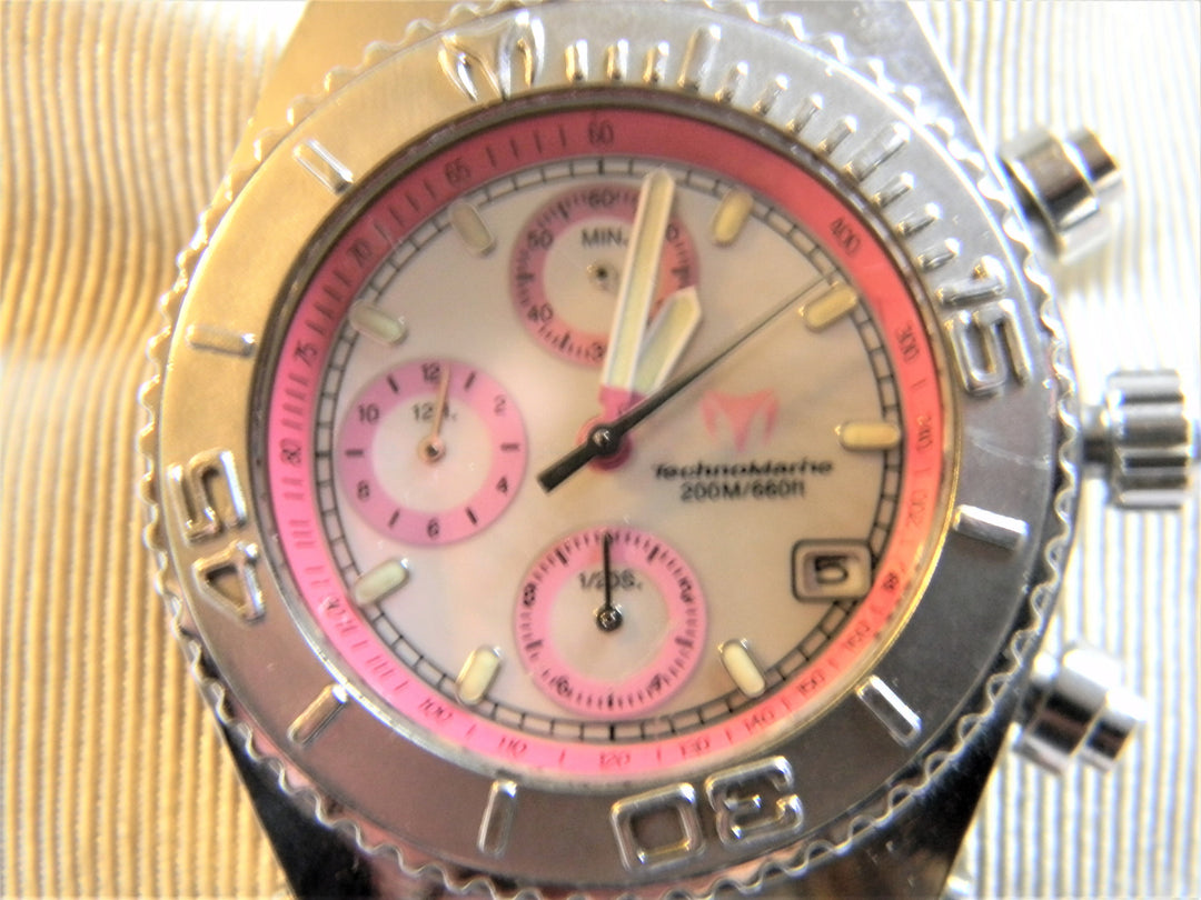 h557 Elegant Techno Marine Swiss Stainless Steel Watch MOP Dial Date