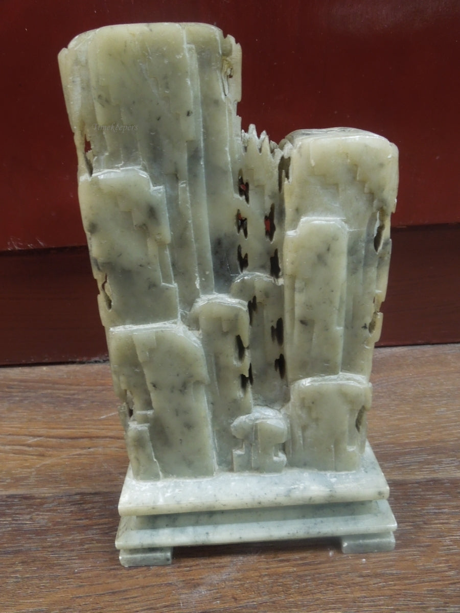 r343 Vintage Large Chinese Soapstone Carving With Stand Depicting Flowers