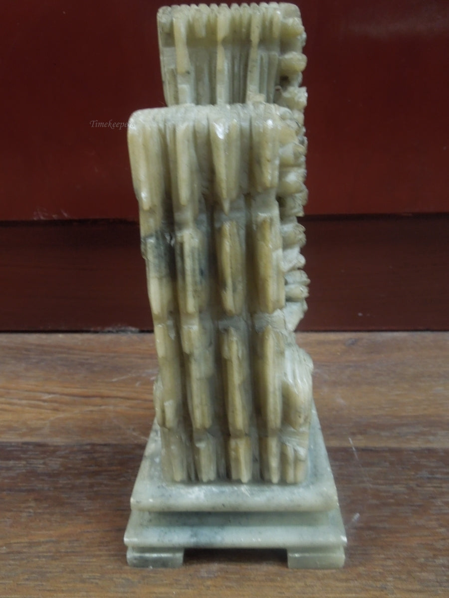 r343 Vintage Large Chinese Soapstone Carving With Stand Depicting Flowers