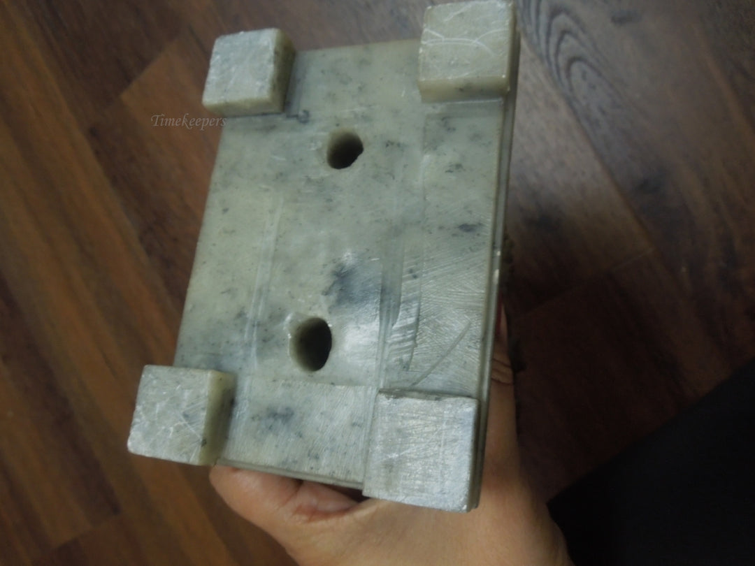 r343 Vintage Large Chinese Soapstone Carving With Stand Depicting Flowers