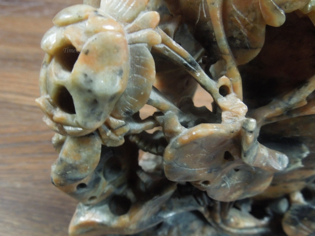 r344 Vintage Antique Hand Carved Chinese Soapstone Floral Vase Planter Sculpture