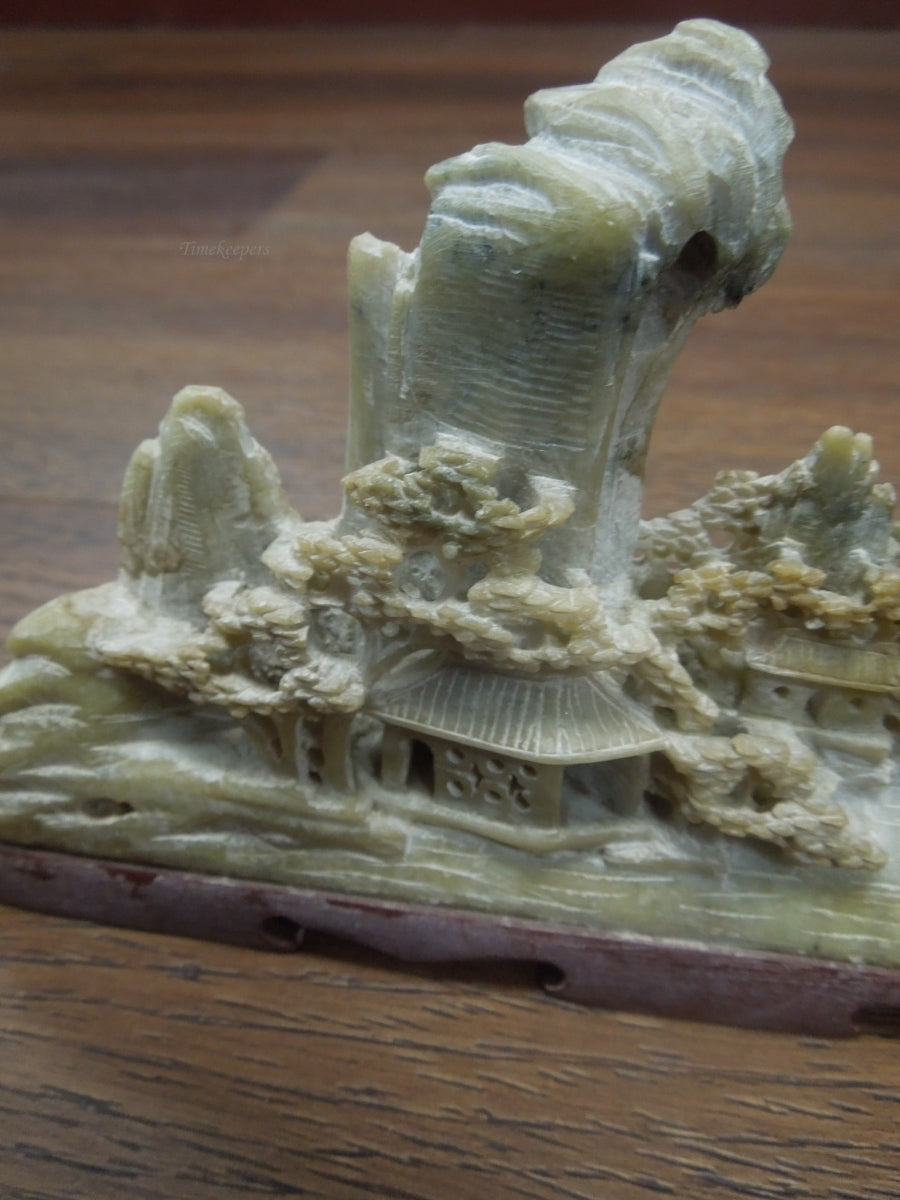 r347 Vintage Antique Hand Carved Chinese Soapstone Landscape Sculpture