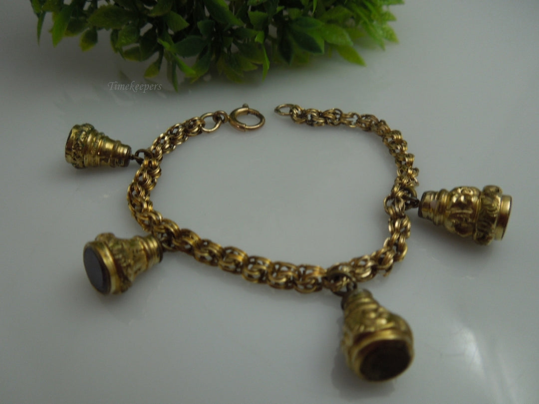 q138 Antique Gold Filled 4 FOB Victorian Bracelet For Women Size 6"