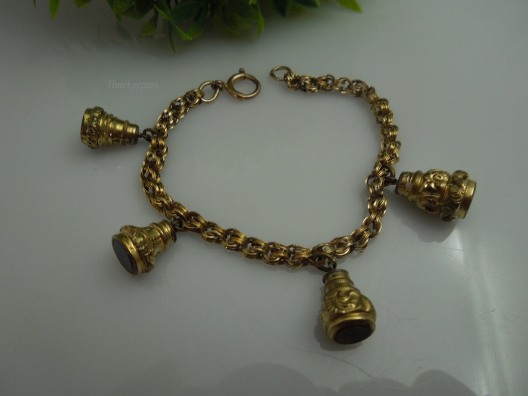 q138 Antique Gold Filled 4 FOB Victorian Bracelet For Women Size 6"