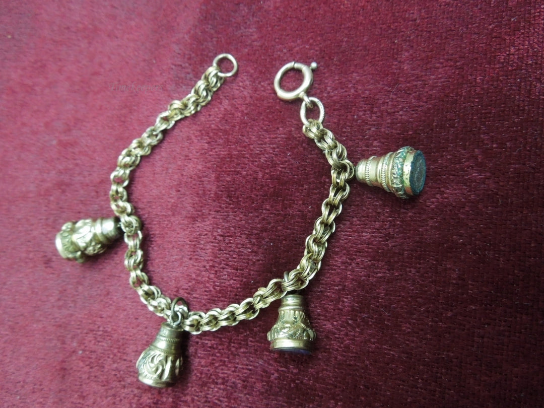 q138 Antique Gold Filled 4 FOB Victorian Bracelet For Women Size 6"