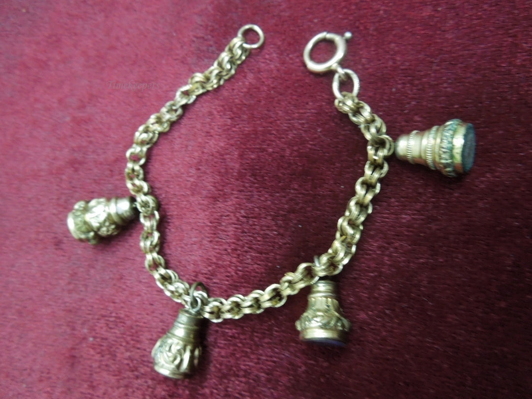q138 Antique Gold Filled 4 FOB Victorian Bracelet For Women Size 6"