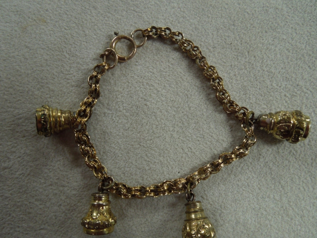 q138 Antique Gold Filled 4 FOB Victorian Bracelet For Women Size 6"