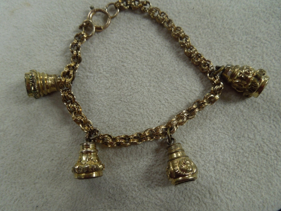 q138 Antique Gold Filled 4 FOB Victorian Bracelet For Women Size 6"