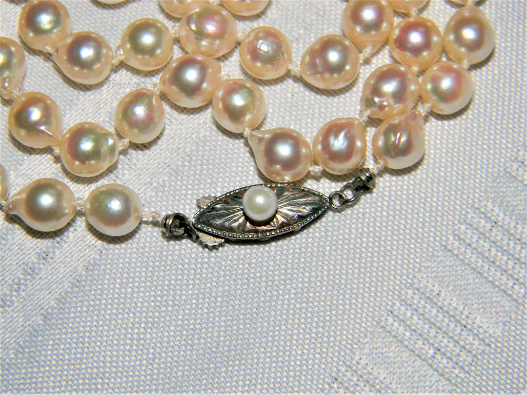 j505 Beautiful Fresh Water Knotted Pearl Necklace with Sterling Silver Clasp