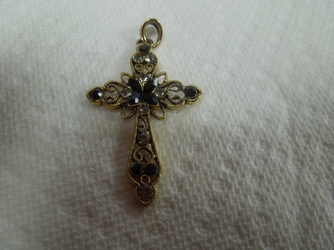 r365 Vintage Silver Tone Spiritual Symbol Rhinestone Cross Pendant