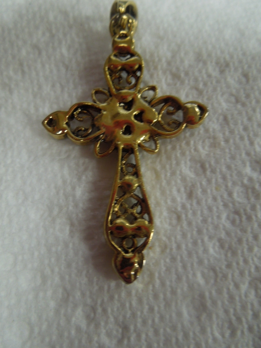 r365 Vintage Silver Tone Spiritual Symbol Rhinestone Cross Pendant