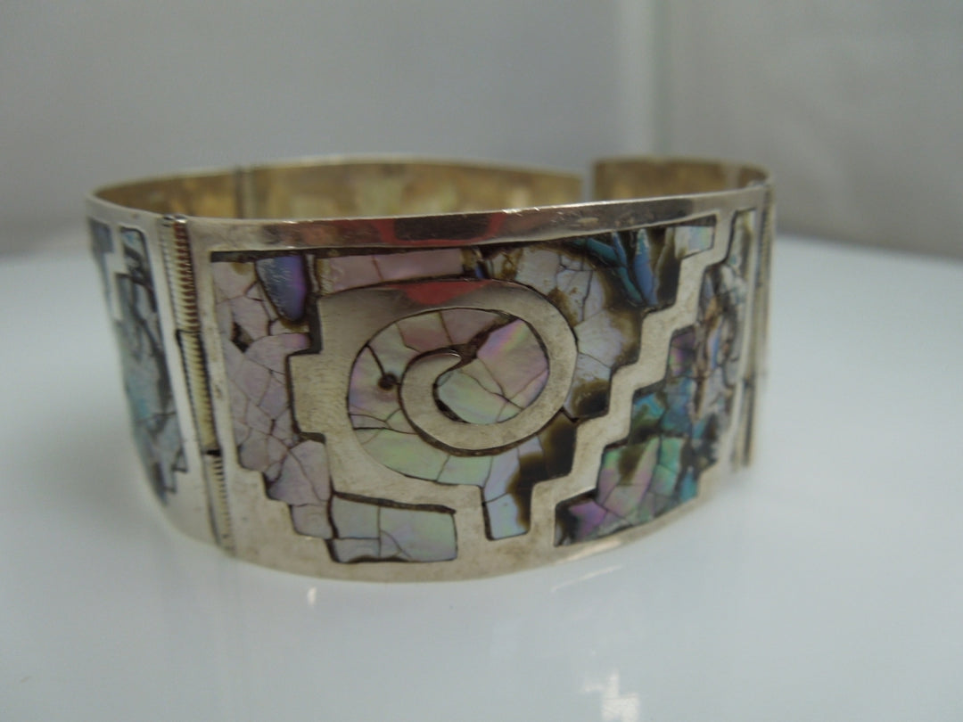 q147 Mexican Sterling Silver Bangle Bracelet 925 Size-6.5"