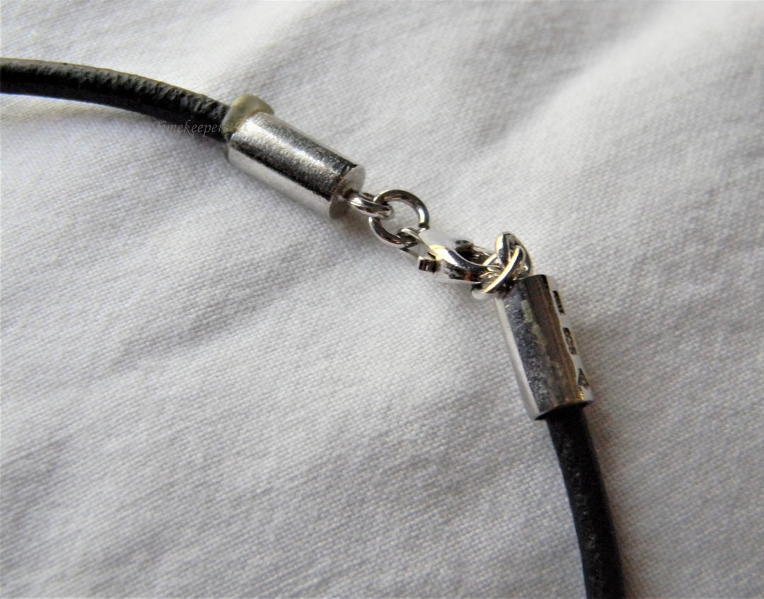 j513 Unique Sterling Silver Flower Pendant on Black Cord from Thailand