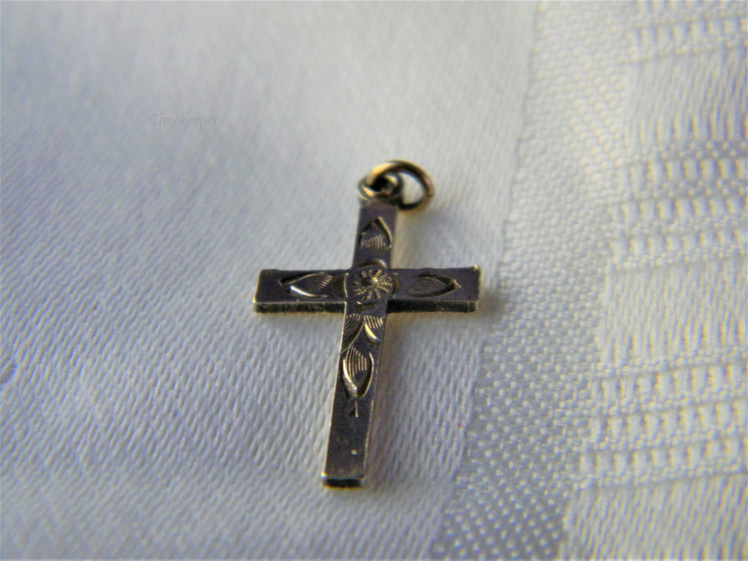 j519 Vintage 12k Gold Filled Embossed Cross Pendant in Gold Tone