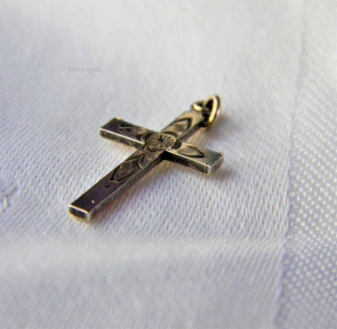 j519 Vintage 12k Gold Filled Embossed Cross Pendant in Gold Tone