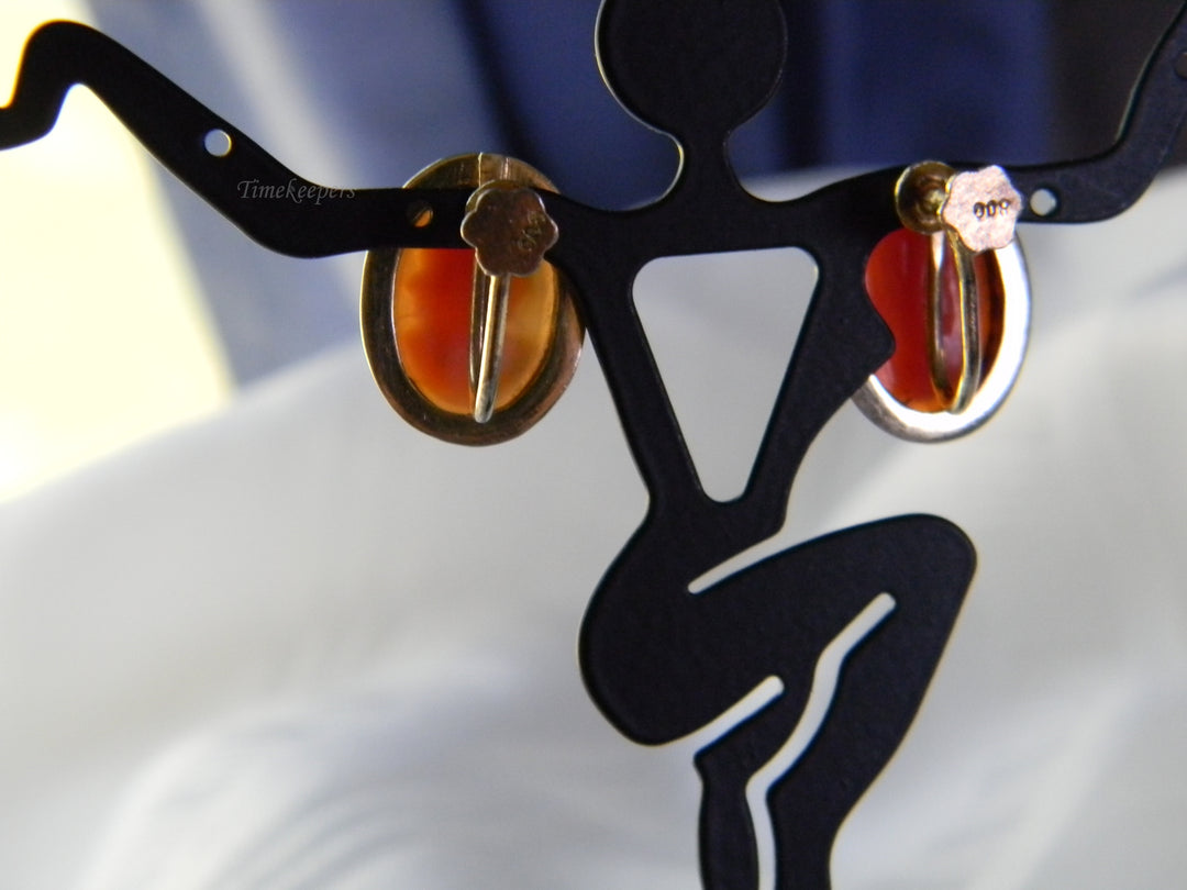 j521 Lovely 800 Silver Cameo Earrings with Gold Wash Not Pierced