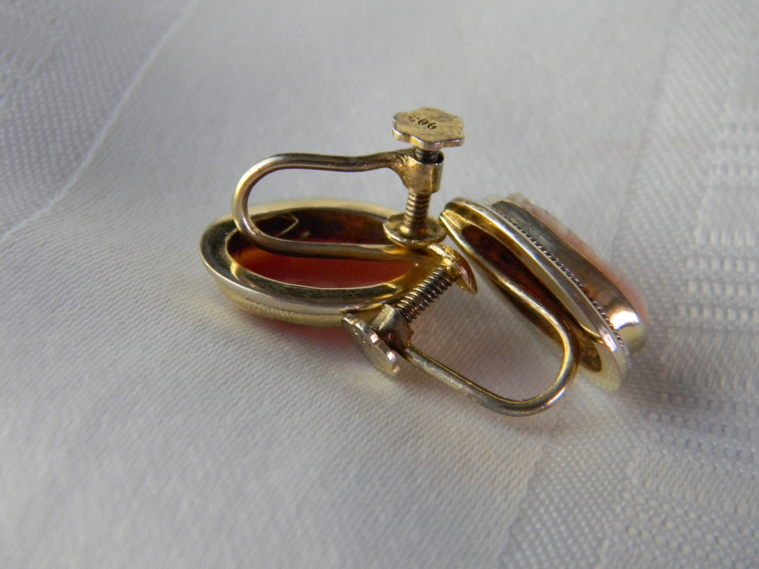 j521 Lovely 800 Silver Cameo Earrings with Gold Wash Not Pierced