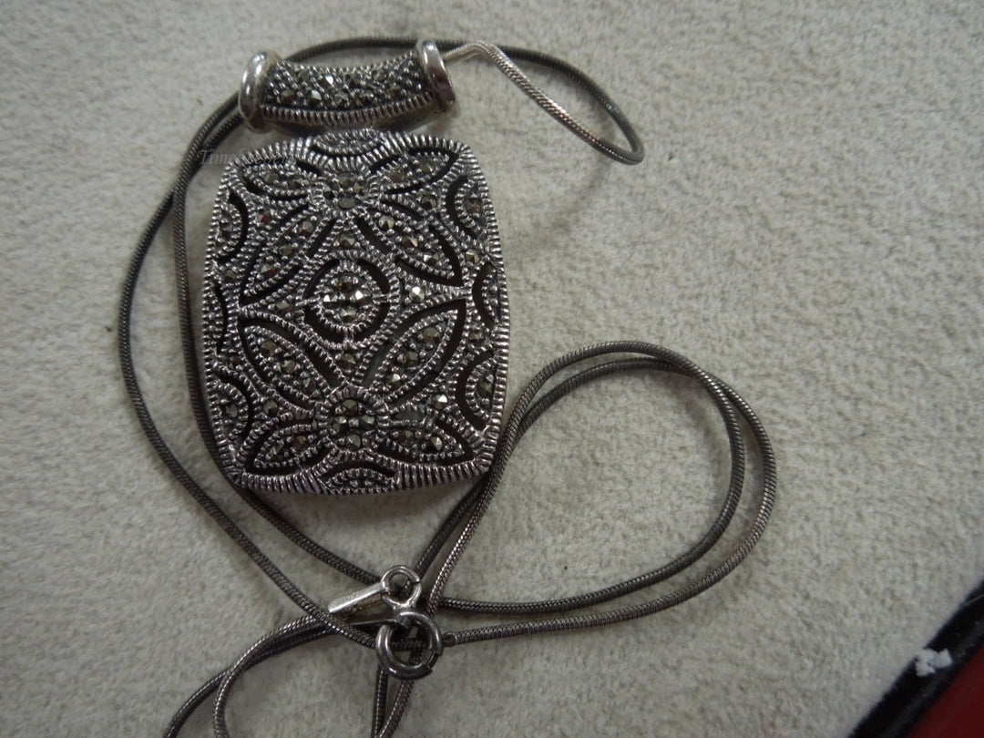 q165 Sterling Silver Chain 18" and Marcasite Pendant