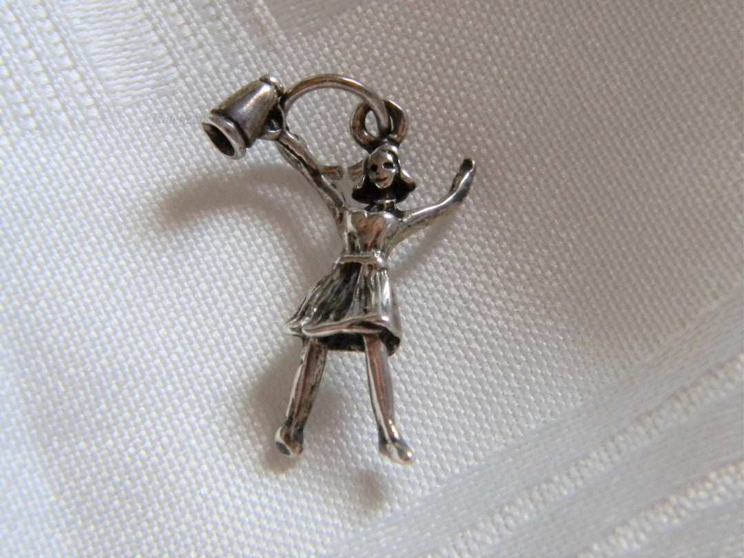 h587 Cute Sterling Silver Cheerleader with Mega Phone Charm or Pendant